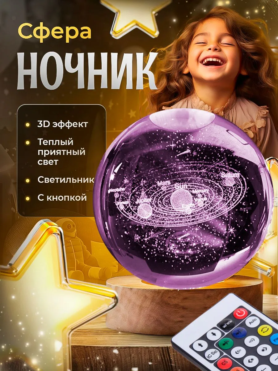 Светильник декоративный Стеклянный шар с подсветкой Планеты