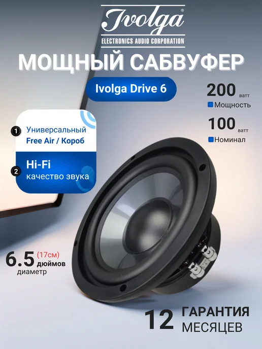 IVOLGA Сабвуфер пассивный в машину 8" дюймов (20 см), 6 16.5