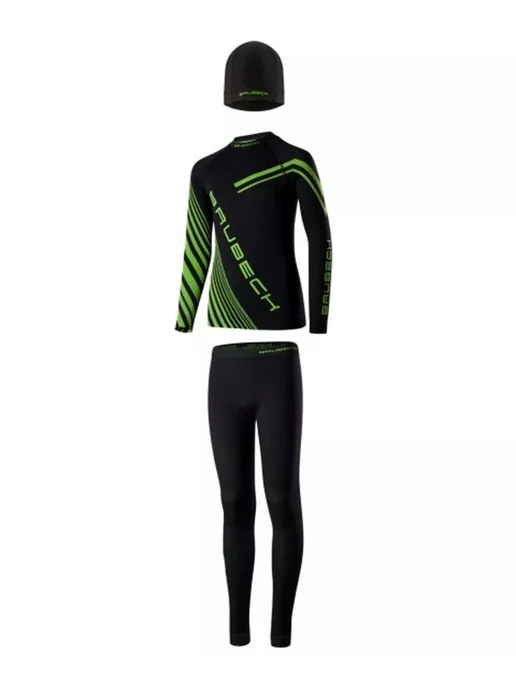 Brubeck Комплект спортивного термобелья детский Dry черно-зеленый, черный, фото 2