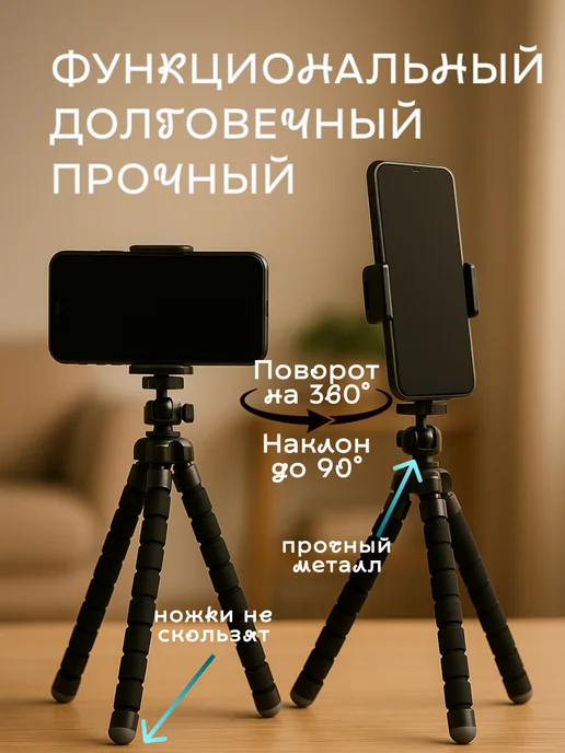 Мини штатив настольный гибкий для телефона с креплением, вариант, фото 3