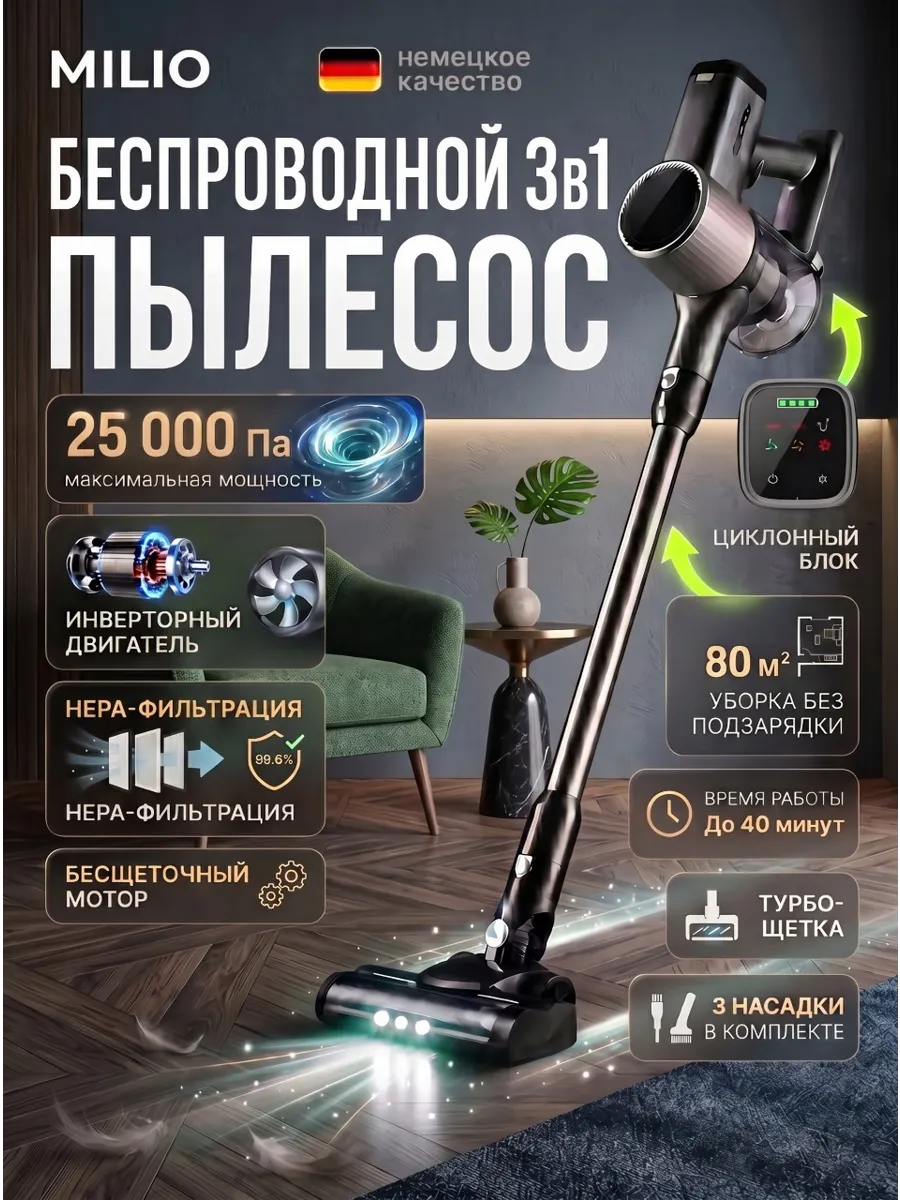 Пылесос вертикальный беспроводной мощный для дома SV807A