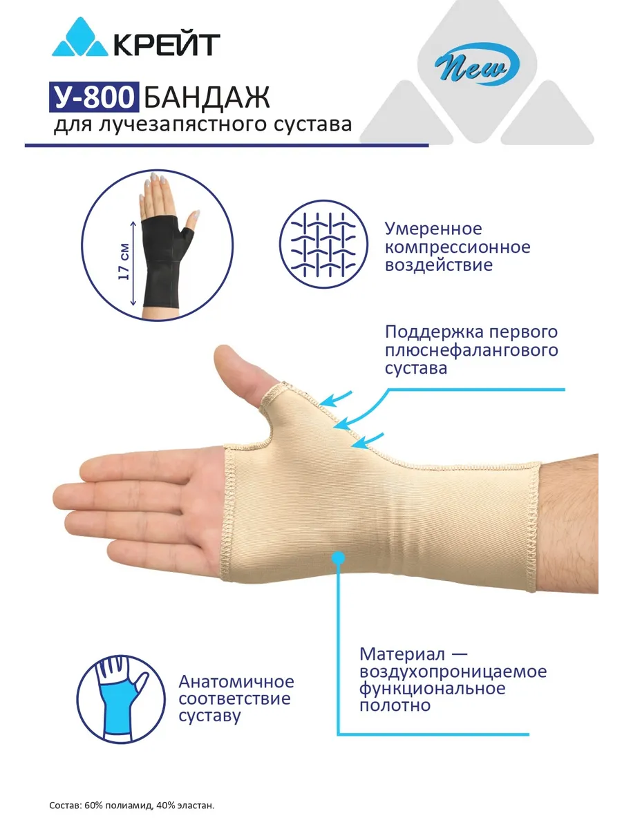 Бандаж на запястье эластичный, спортивный