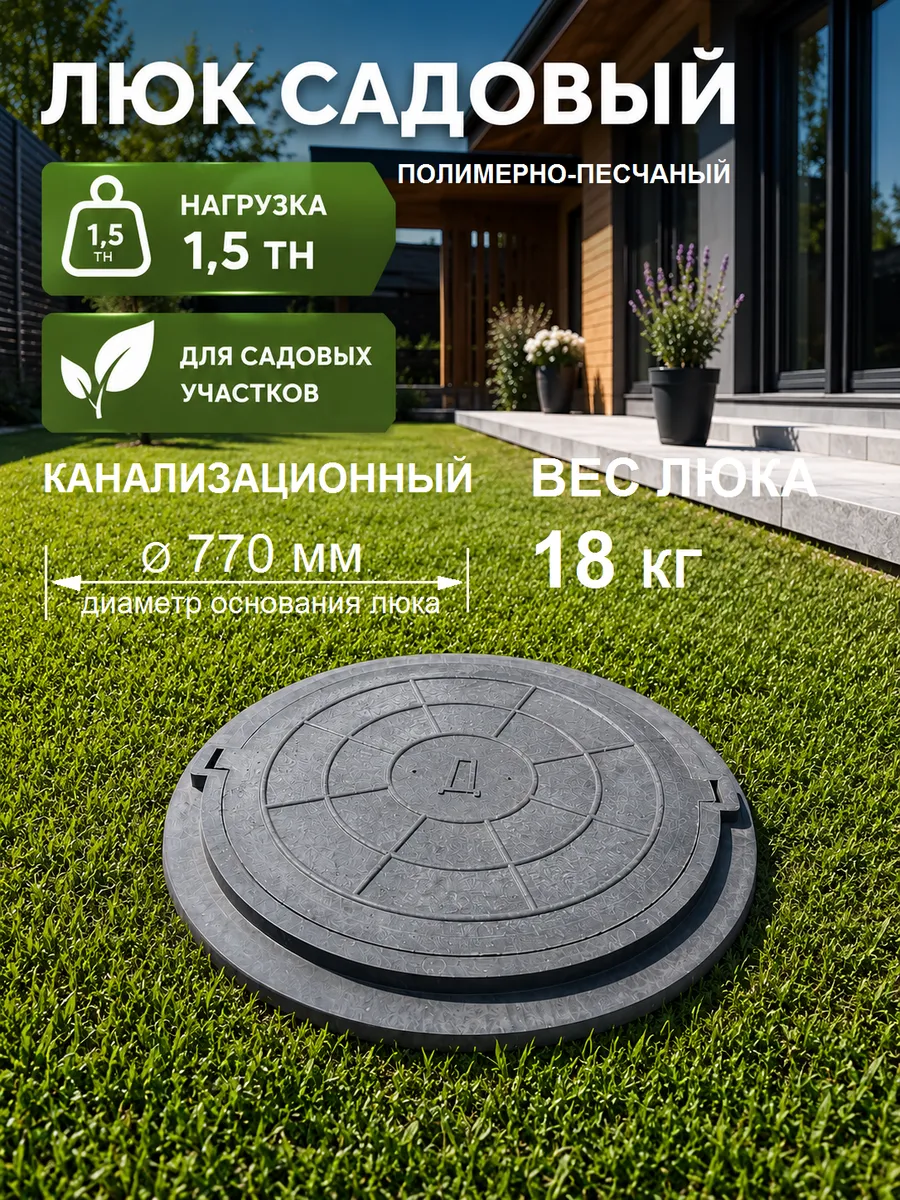 Люк канализационный садовый черный (1,5тн.) 18кг