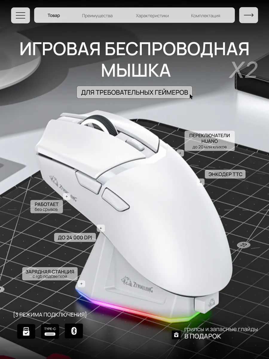 Мышка игровая беспроводная компьютерная