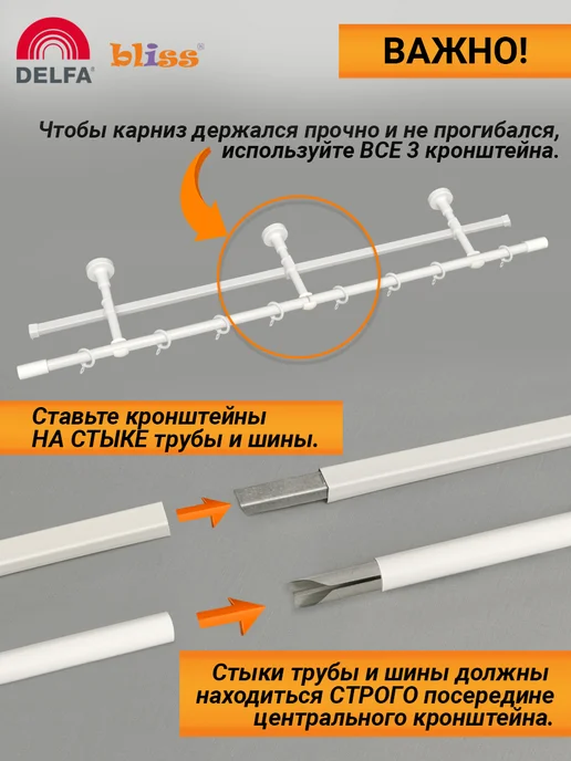 Bliss Dekor Карниз для штор 200 см двухрядный белый гардина настенная, белый, фото 5