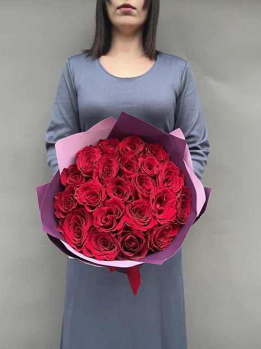 ROZA4U Букет живых цветов из 21 красной розы, красный, фото 2