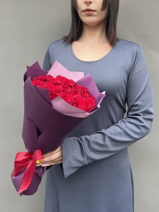 ROZA4U Букет живых цветов из 21 красной розы, красный, фото 3