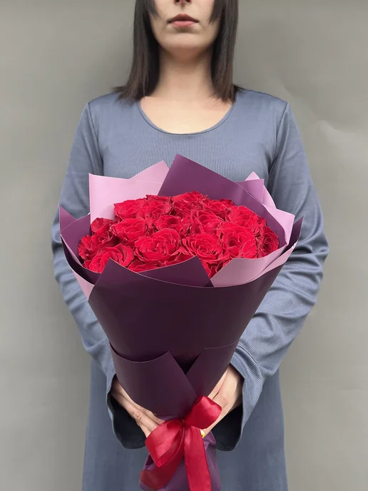 ROZA4U Букет живых цветов из 21 красной розы, красный, фото 4