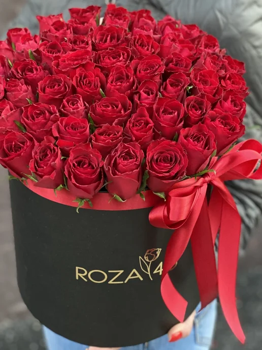 ROZA4U Букет живых цветов из 51 красной розы в коробке, красный, фото 3