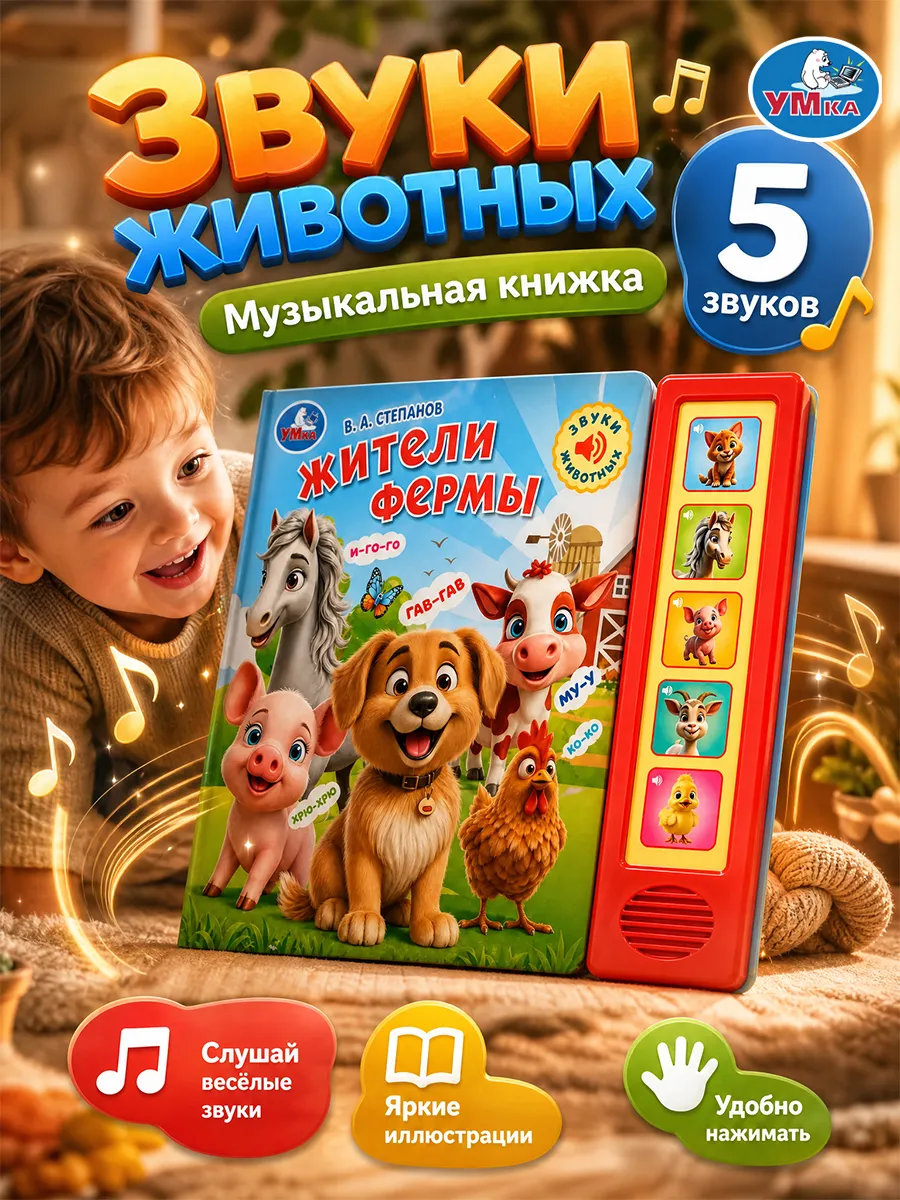 Музыкальная книжка для малышей с животными песенки и стихи