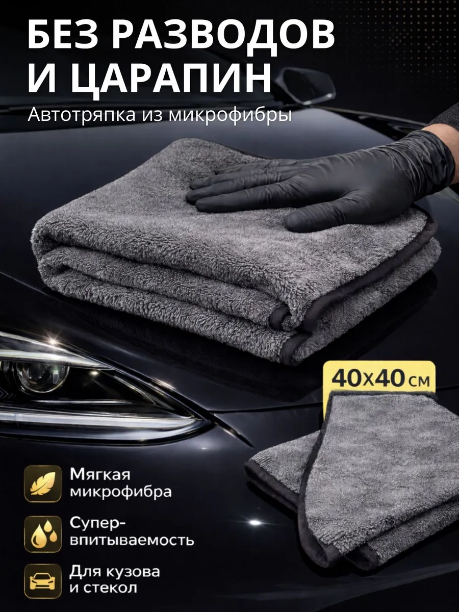 Тряпка для машины из микрофибры 40*40 безворсовые