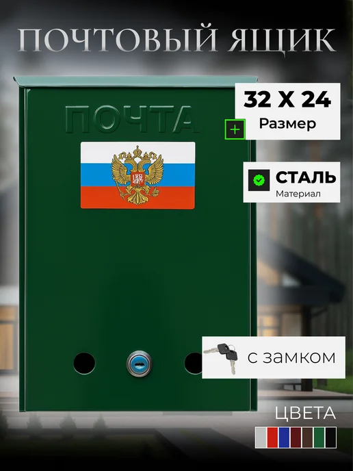 Почтовый ящик с замком синий, зеленый