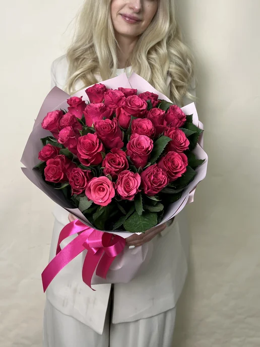 ROZA4U Букет живых цветов 51 роза белого и розового цветов, вариант