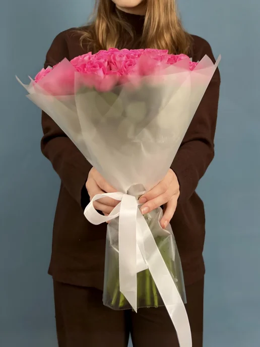 ROZA4U Букет живых цветов 25 нежных роз Пинк Атена, розовый, фото 2
