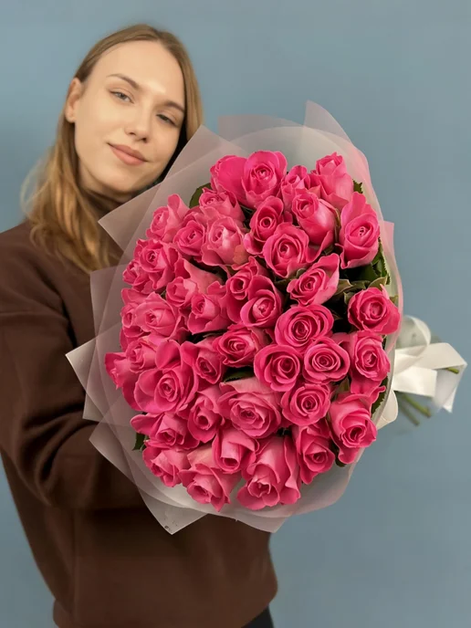 ROZA4U Букет живых цветов 25 нежных роз Пинк Атена, розовый, фото 4