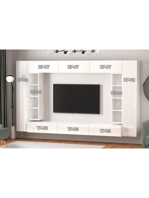 Furnistyle Гостиная "Студио" Набор № 2 Северное дерево, Белый Бриллиант, белый, фото 2