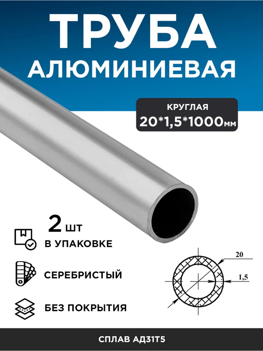 Труба алюминиевая круглая 20х1,5 (1 м), 2 шт