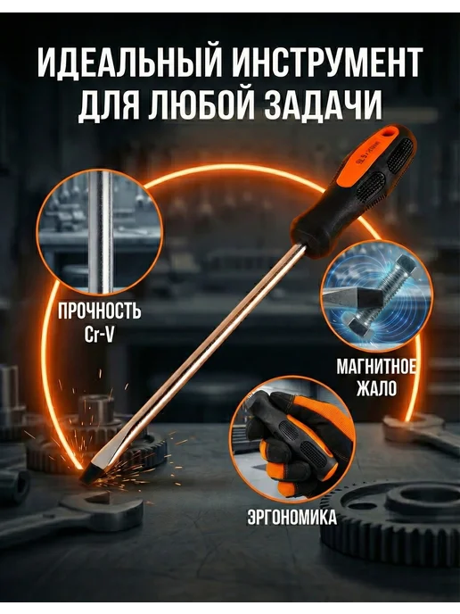 Отвертка плоская большая с магнитным наконечником — фото 4