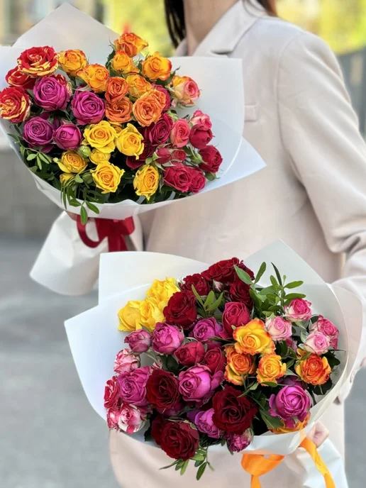ROZA4U Букет живых цветов из красных гербер и роз, вариант, фото 3