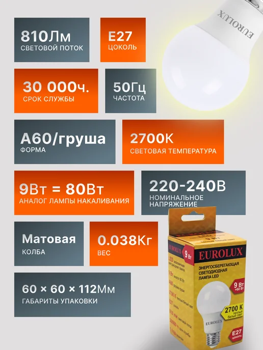 Лампа светодиодная энергосберегающая E27 теплый свет — фото 2