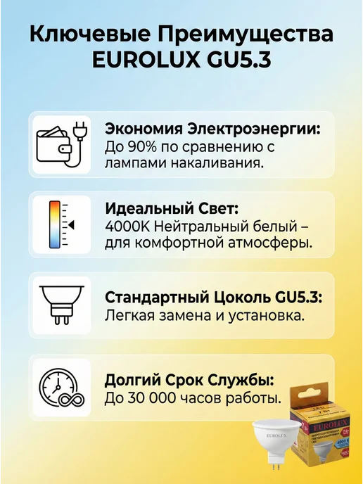 Лампа светодиодная энергосберегающая GU5.3 нейтральный свет — фото 2