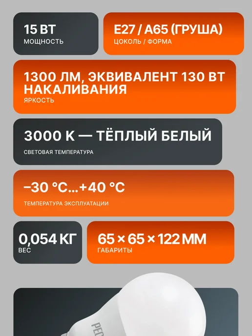 Лампа светодиодная энергосберегающая теплый свет Е27 — фото 3
