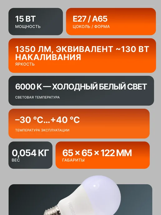 Лампа светодиодная энергосберегающая холодный свет Е27 — фото 3