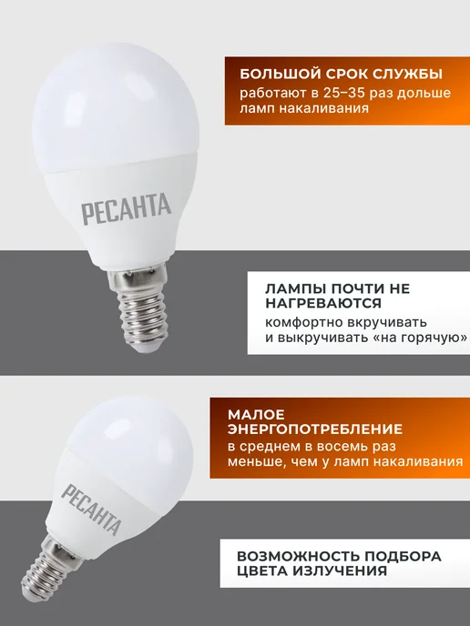 Лампа светодиодная энергосберегающая теплый свет Е14 — фото 2