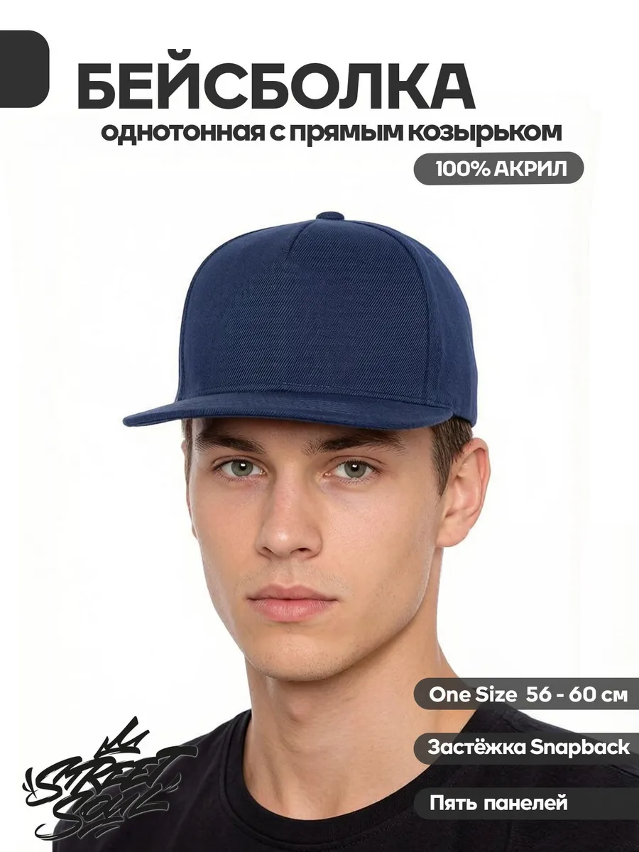 005 Бейсболка пятипанельная однотонная акриловая Snapback