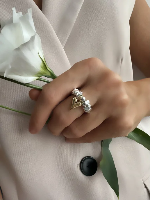 Alla Freud Jewellery Кольцо из гематита с сердечком, серый, фото 2