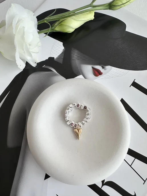 Alla Freud Jewellery Кольцо из гематита с сердечком, серый, фото 6
