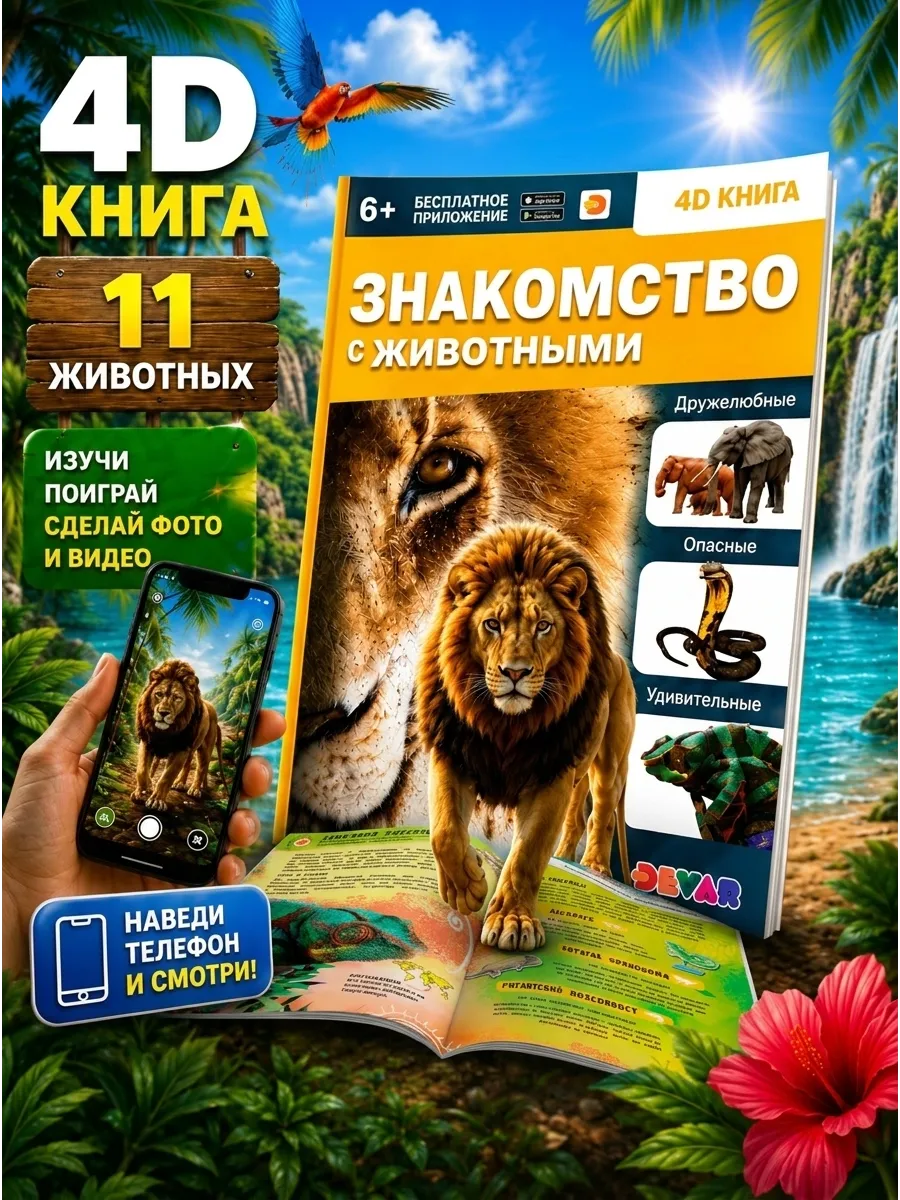 Книга про животных, 4d, детская