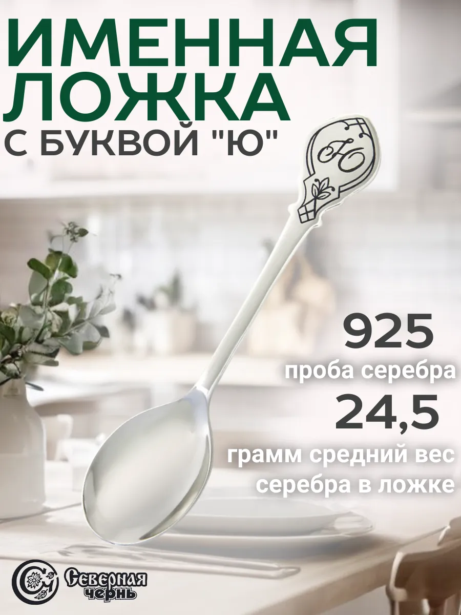 Серебряная именная чайная ложка "Ю"