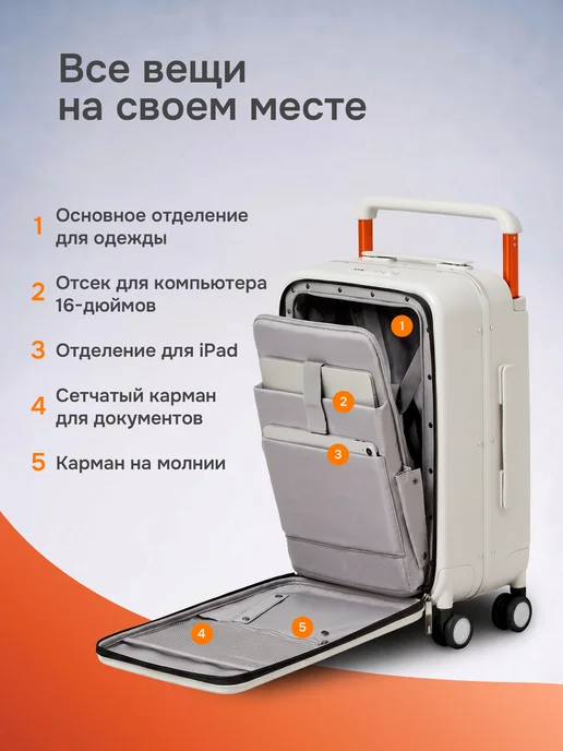 MIXI Чемодан на колесах ручная кладь S, белый, фото 5