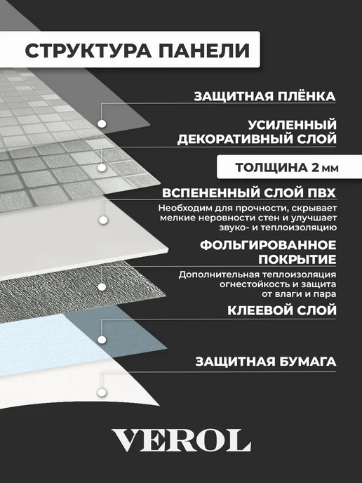 VEROL Самоклеящаяся панель для стен в ванную и кухню, вариант, фото 8
