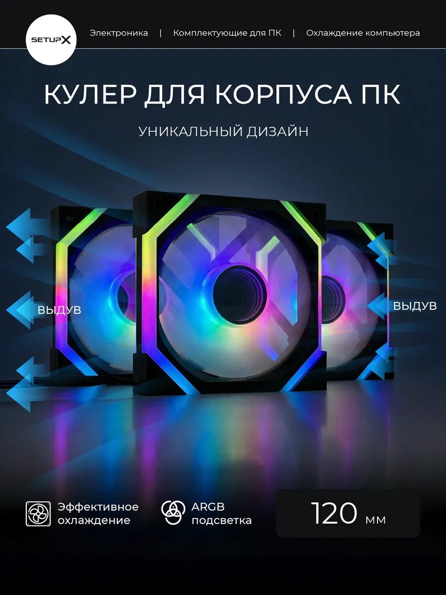 Кулер для ПК, вентиляторы 120 мм черные 3 шт