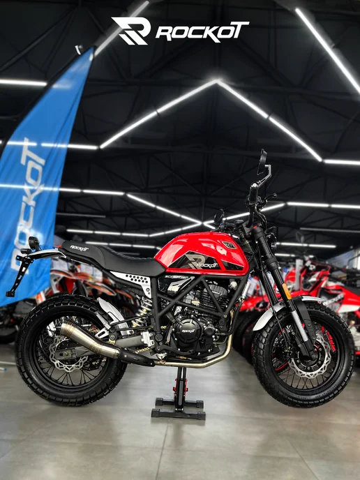 ROCKOT Мотоцикл дорожный SCRAMBLER (серый), красный, фото 4