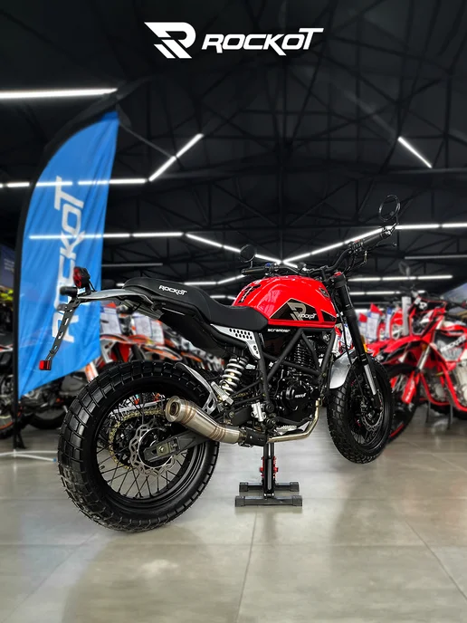 ROCKOT Мотоцикл дорожный SCRAMBLER (серый), красный, фото 5