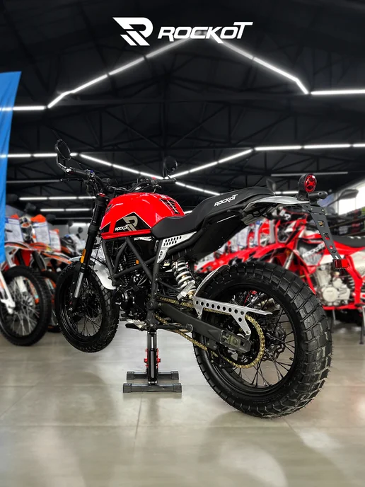 ROCKOT Мотоцикл дорожный SCRAMBLER (серый), красный, фото 7