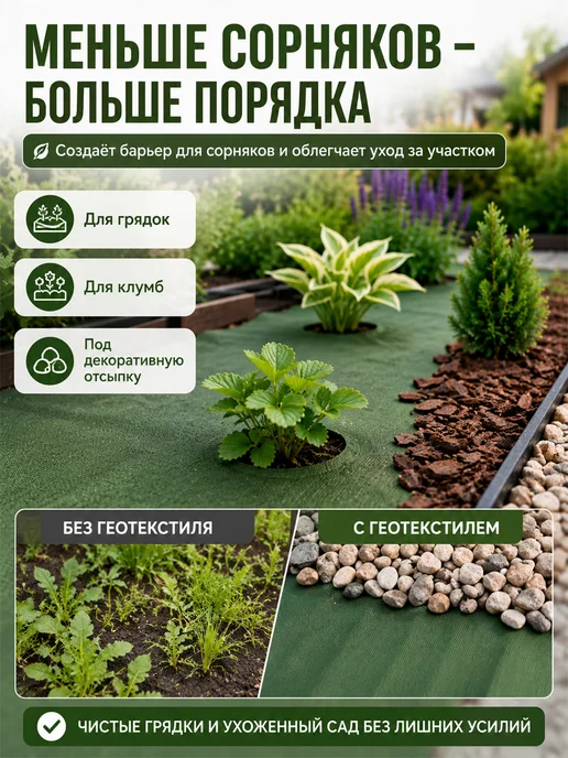 INDIPACK Геотекстиль зеленый от сорняков для дорожек садовый 80, зеленый, фото 2