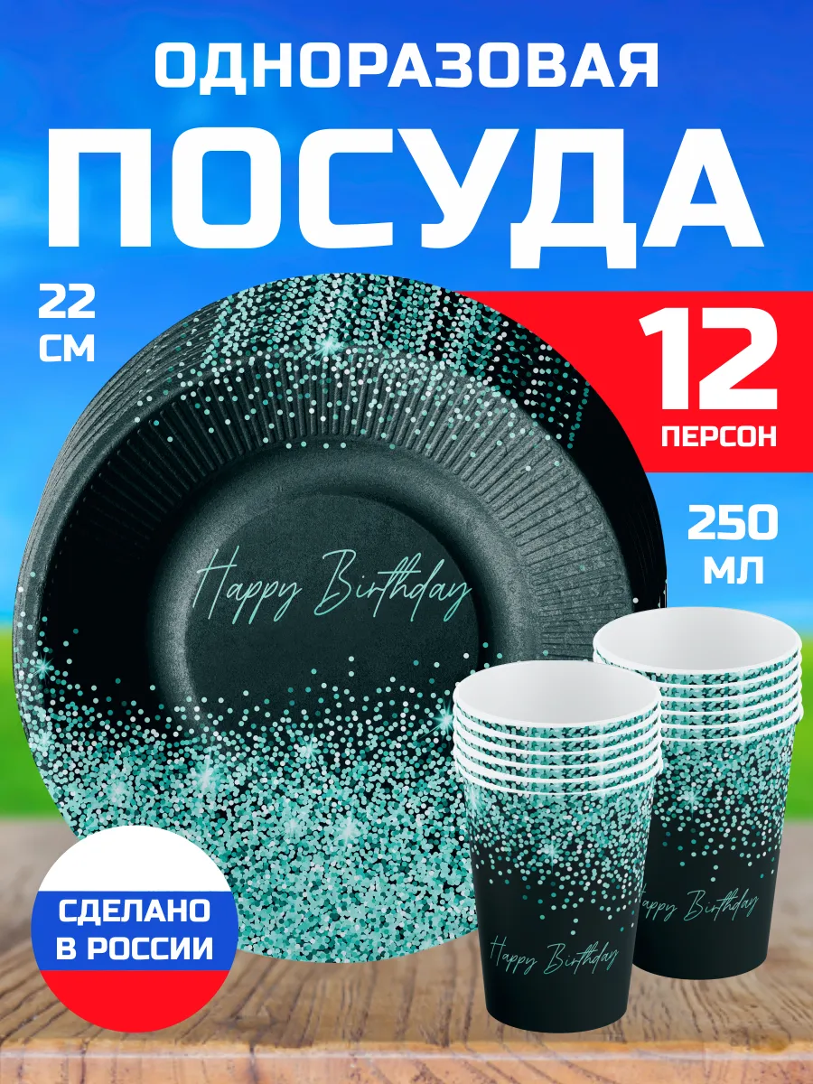 Одноразовая посуда Happy Birthday набор тарелки стаканы