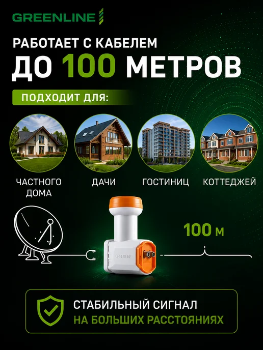 GREENLINE TV Конвертер спутниковый Twin LNB 2 выхода для Триколор GL-201, белый, фото 4