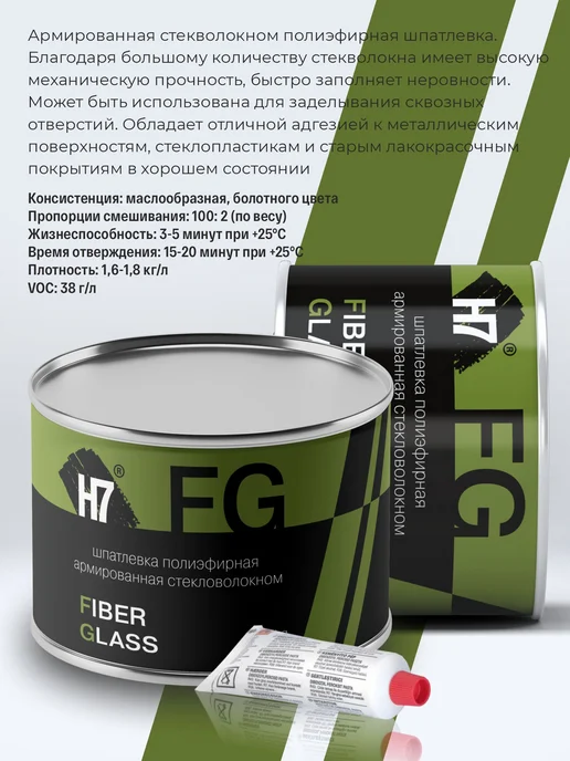 H7 Шпаклевка со стекловолокном для автомобиля 0.25кг, 1 кг, фото 2