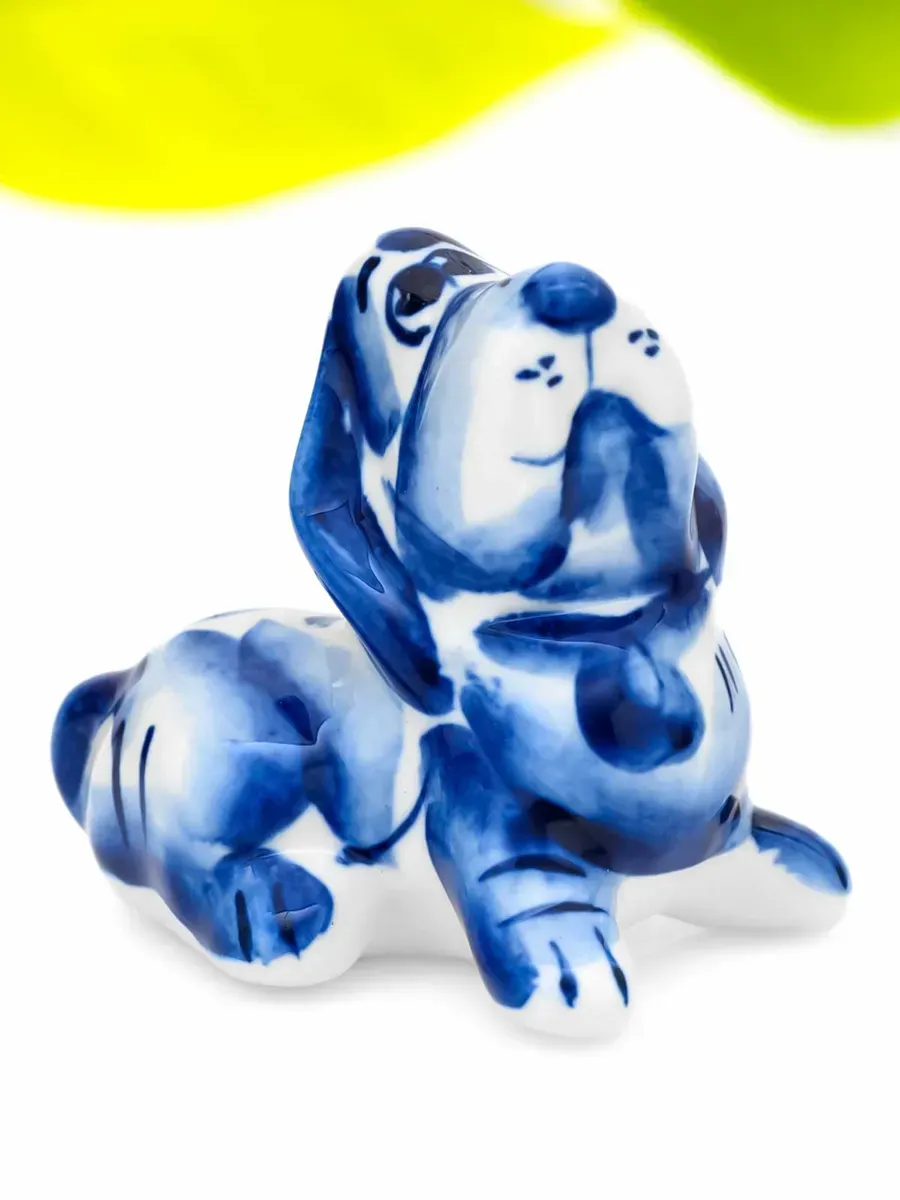 Фигурка - Собака, Гжель, Фарфор, 6 см