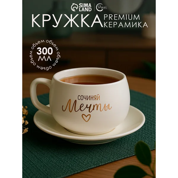 Чайная пара 300 мл подарочный набор кружка с блюдцем