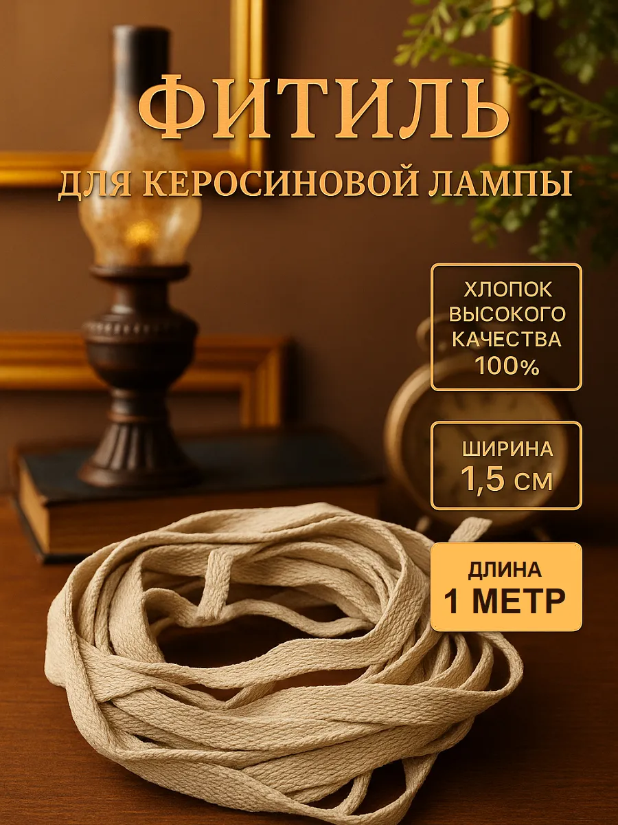 Фитиль сменный хлопковый к керосиновой лампе 1 метр