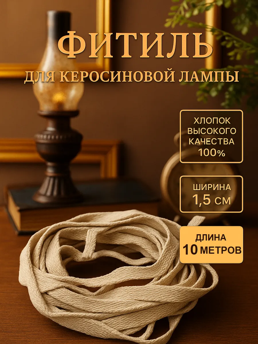Фитиль сменный хлопковый к керосиновой лампе 10 метров
