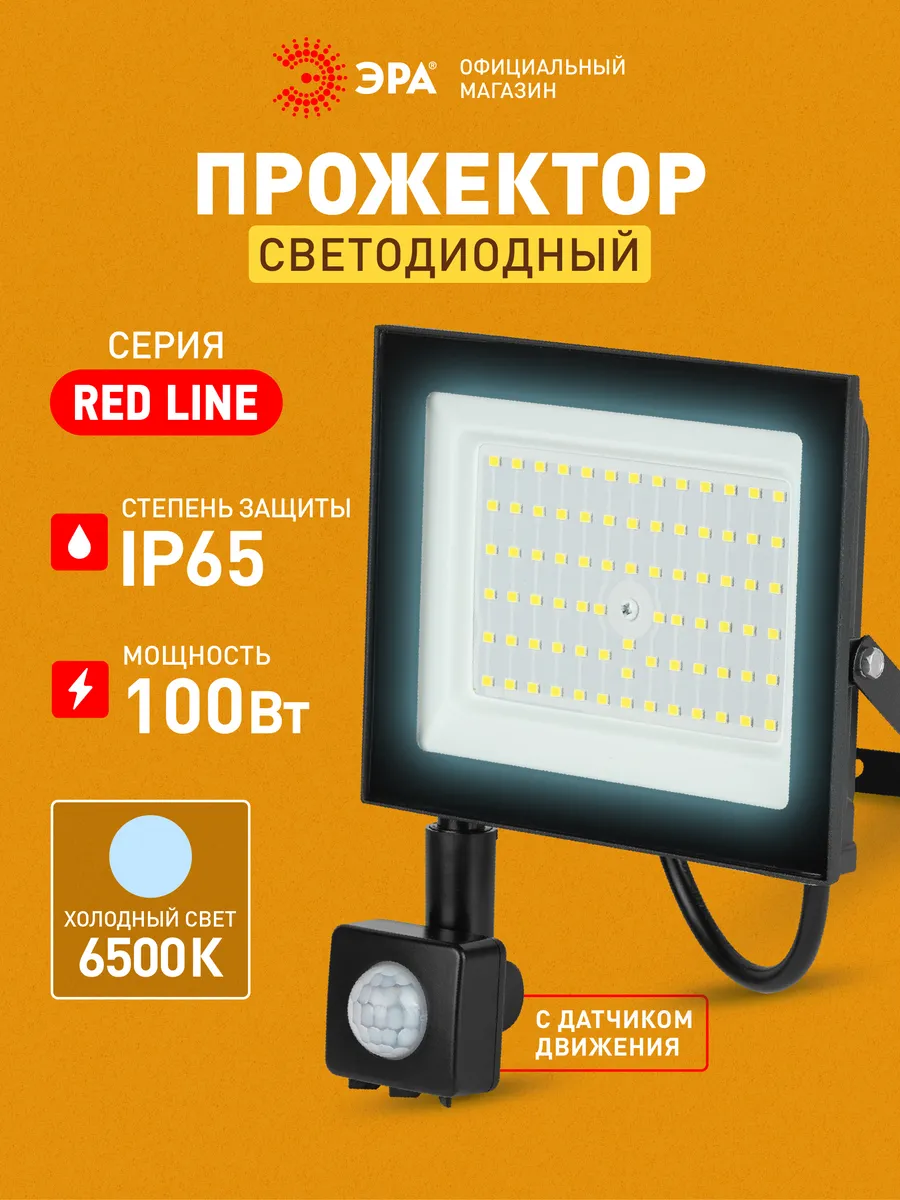 Прожектор светодиодный уличный 100Вт 6500К, датчик движения