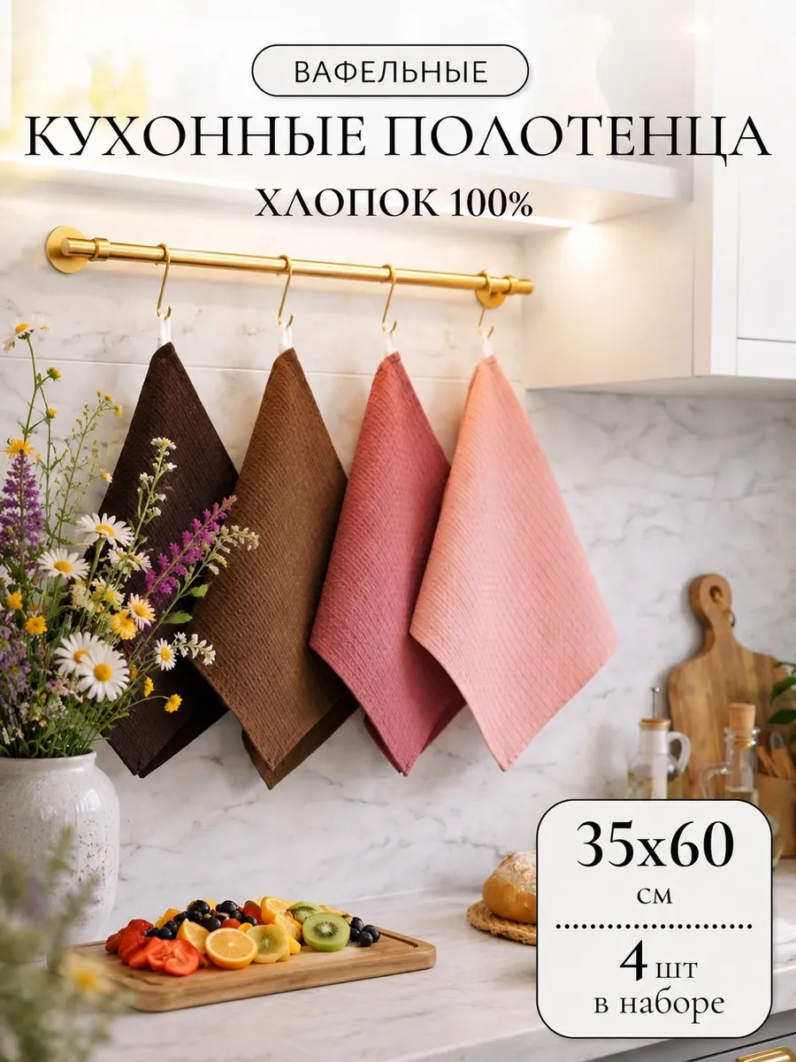 Полотенца кухонные 35х60см 4 шт хлопок