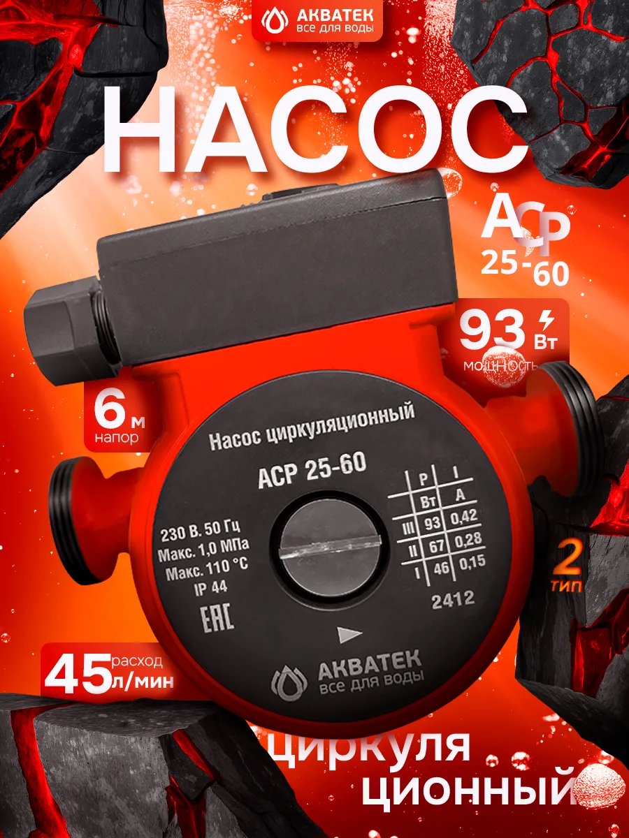 Насос циркуляционный Акватек АCP 25-60 с гайками, тип 2